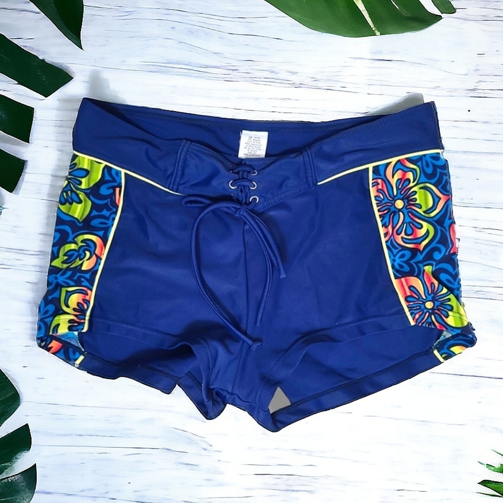 Girls Blue Tropical Booty Swim Shorts Size 11/12